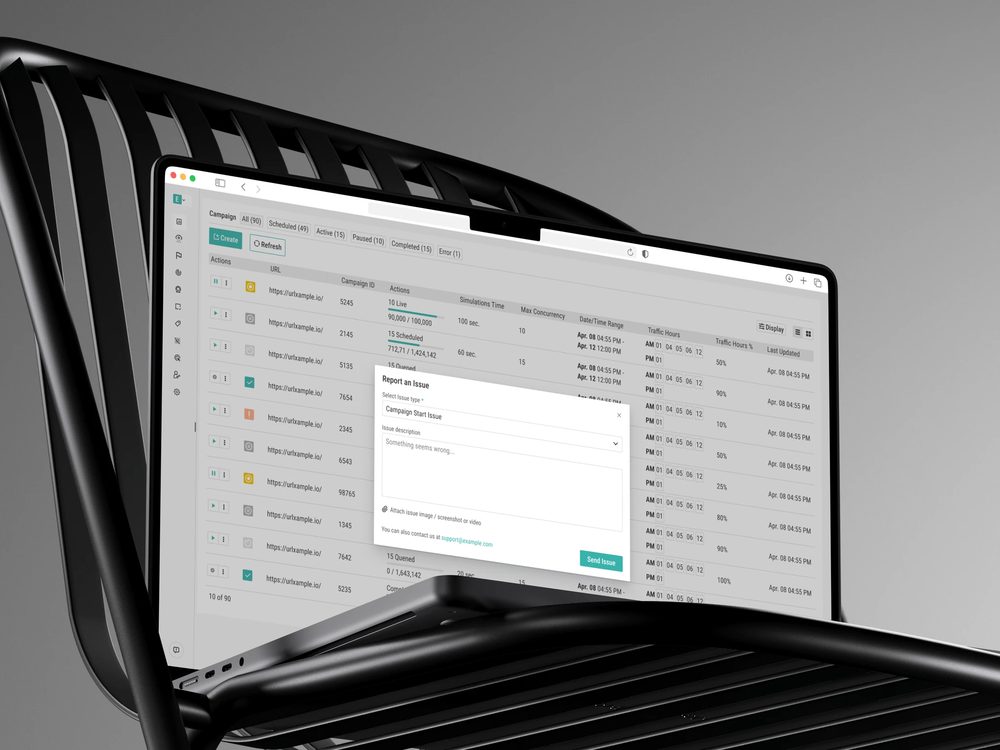 Issue report dialog opened over the campaigns list