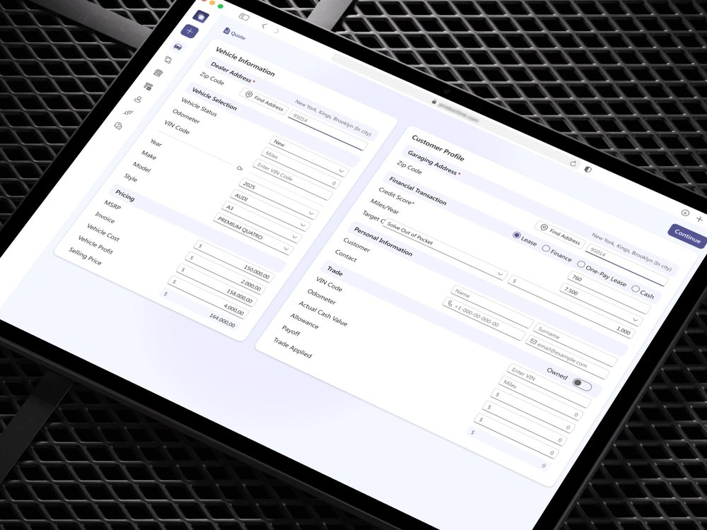 Vehicle information and customer profile forms on iPad