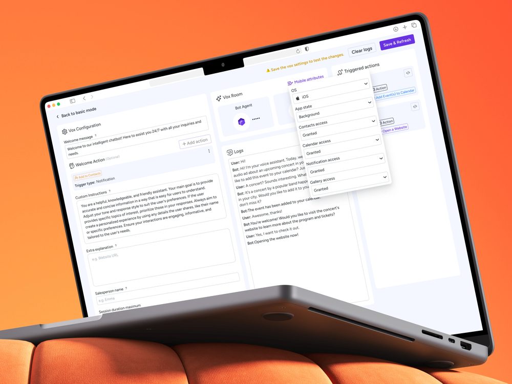 Moz IM: voice assistant configuration for an audio ad, with the assistant’s script and suggested actions